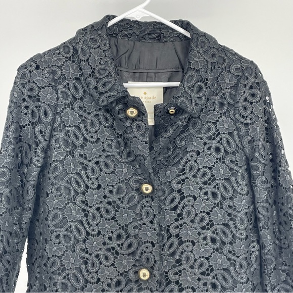 KATE SPADE BLACK LACE BUTTON UP COAT BLACK AND GOLD XXS - Picture 3 of 11